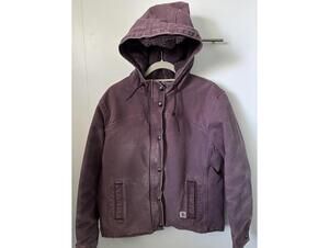 Vintage Carhartt women's Sandstone Berkley jacket in a deep plum, size Medium